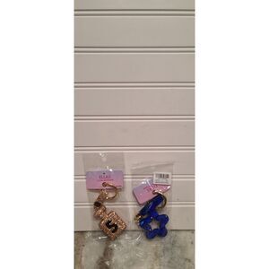 Ellas Stone Fashion Keychains Lot of 2 Gold Sparkly #5 Blue Sparkly Star NEW